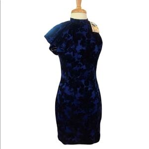 VARGA pinup dress black Royal Ruffle neck sleeveless Sz L retro straight midi